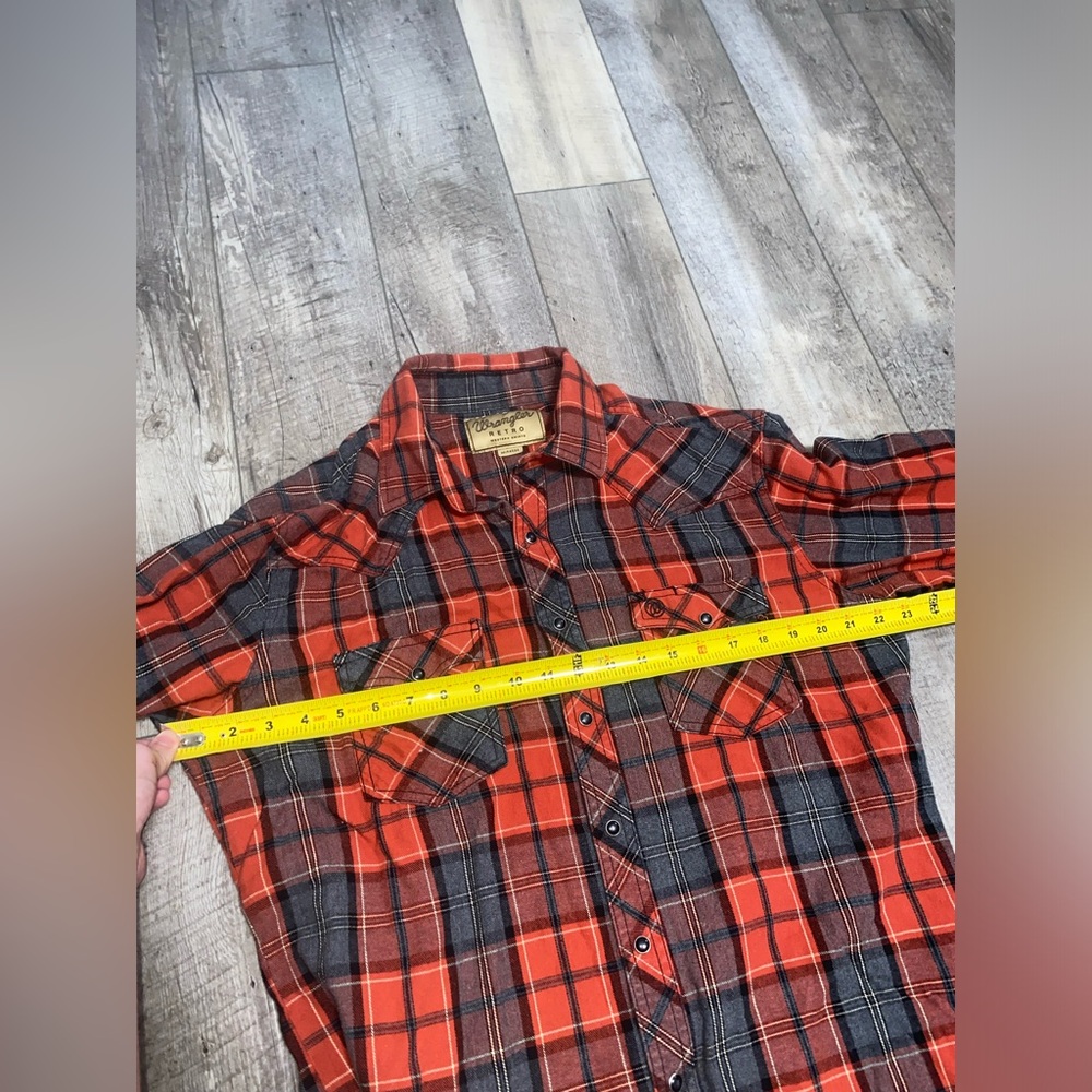 Wrangler Retro Mens Red Plaid Pearl Black Snap Shirt Long Sleeve SZ L MVR458A - Picture 7 of 14